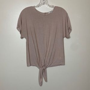MADEWELL Button-Back Tie Tee in Stripe Raspberry & Cream Extended Sleeve Small